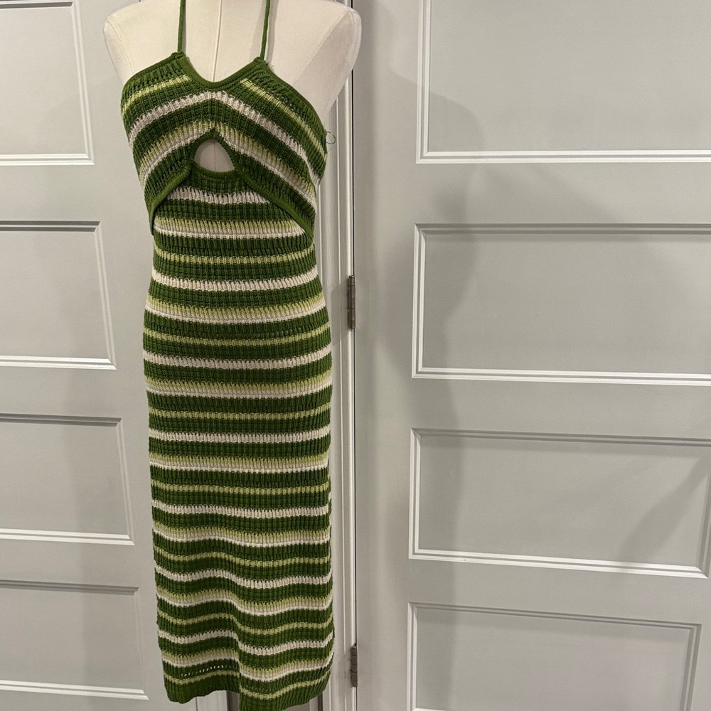 Boutine LA Olive and Cream Striped Midi Dress